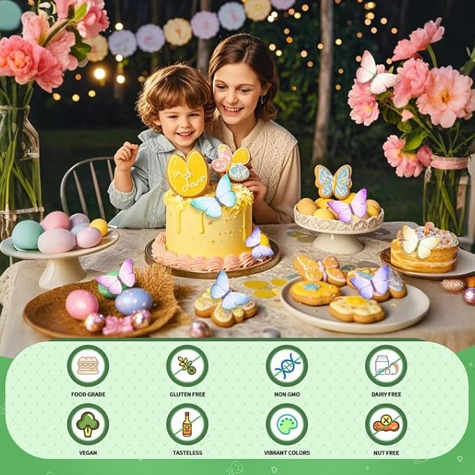 Edible Paper Frosting Sheets A4 Size with 120pcs Wafer Butterflies Icing Sheets for Cakes Printable Edible Image Paper Sugar Sheet for Cupcake Toppers Cake Decorations