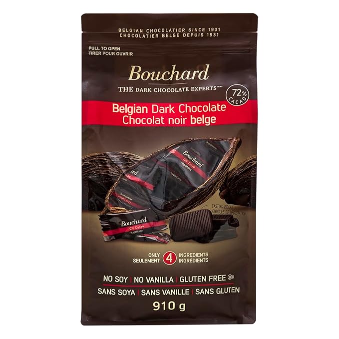 Bouchard Premium Belgian Dark Chocolate with 72% Cacao | Individually Wrapped Pieces (2 LB) (CAN)