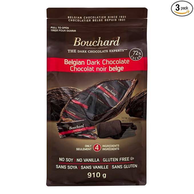 Bouchard Premium Belgian Dark Chocolate with 72% Cacao | Individually Wrapped Pieces (2 LB) (3 pack)