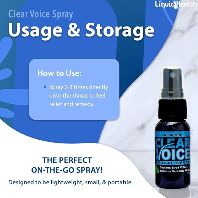 Clear Voice Oral Throat Spray Singing Ease Clarity Soothing Dampener Moisturizer Relief Vocal Eze Reducer Booster Treatment Made in USA Fresh Mint Flavor (2 Pack)