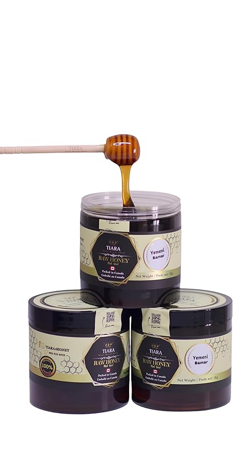 TIARA Yemeni Samar Honey – 100% Raw Pure &amp Natural CFIA Certified Unpasteurized Packed in Canada Premium Quality – 33.5 Fl Oz 950g + Free Honey Dipper Gift