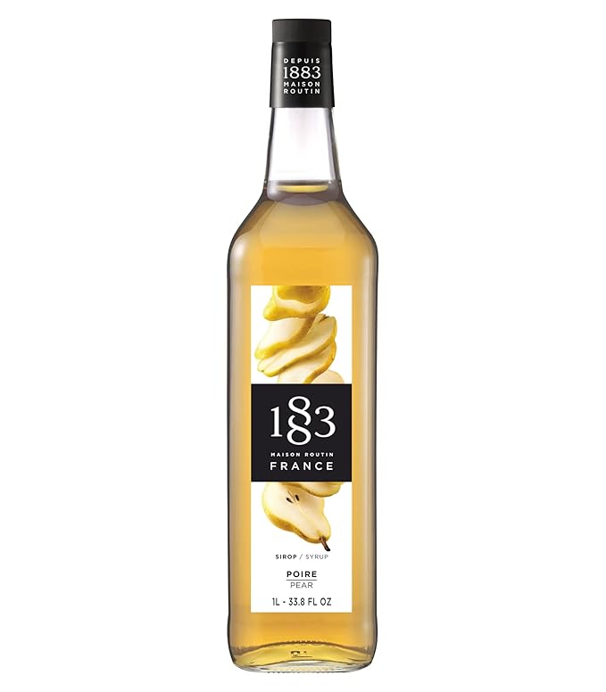 1883 Pear Syrup - Flavored Syrup for Hot &amp Iced Beverages - Gluten-Free Vegan Non-GMO Kosher Preservative-Free Made in France | Glass Bottle 1 Liter (33.8 Fl Oz)