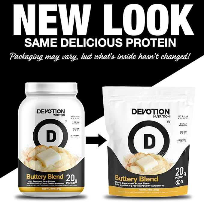 Devotion Nutrition Protein Powder Buttery Blend – 20g Whey Isolate &amp Casein Protein Blend – No Added Sugar Low Carb Gluten-Free Keto-Friendly 1g MCT Kosher – 2lb Pouch