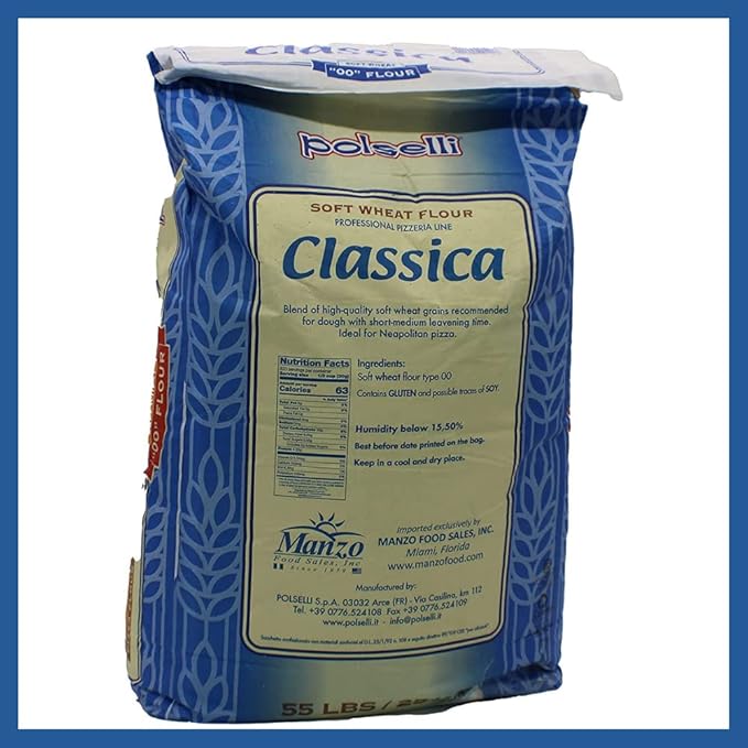 POLSELLI Classica Tipo 00 Double Zero Flour for Pizza Bread Pastas and more All Natural European Unbleached Unbromated No Additives Formulated for a 8+ hour rise (25 kg) 55 lbs