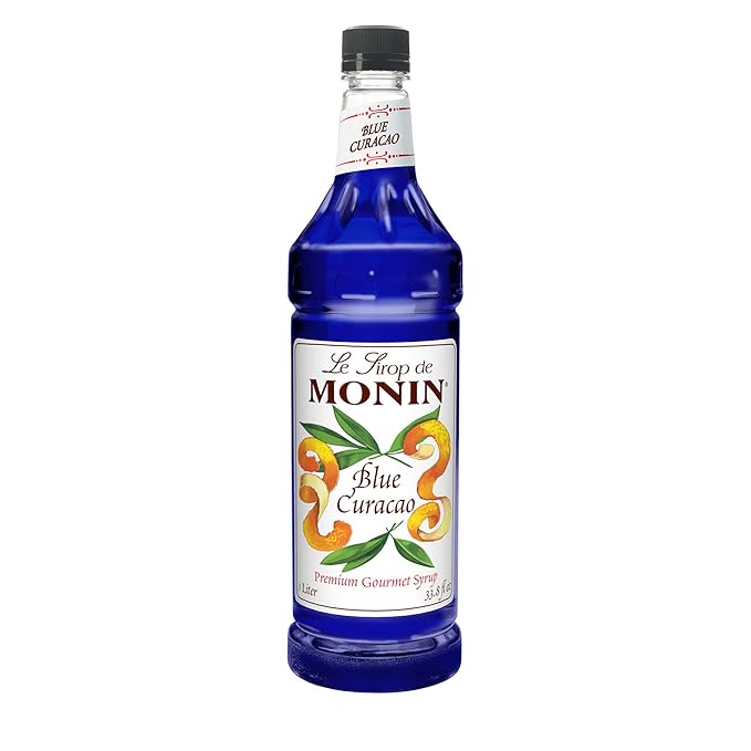 Monin - Premium Blue Curacao Syrup | Iconic Blue Hue &amp Zesty Sweetness for Cocktails &amp Creations | No Artificial Flavors Or Preservatives (BPA Free Bottle 33.8 fl oz)