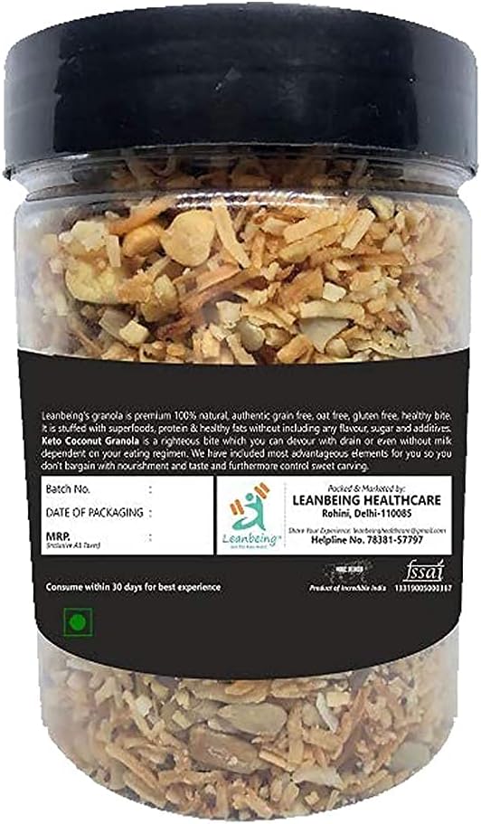 Astha Leanbeing Keto Granola Coconut Mocha Crunch 250 G | Low Carb Cereal Gluten &amp Grain Free- Low Fat High Protein Keto Cereals Energy Snack