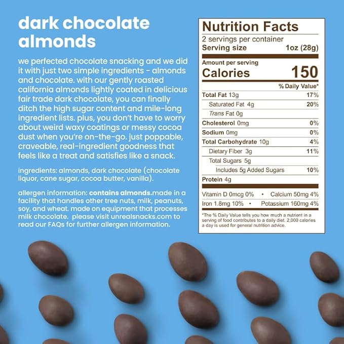 UNREAL Dark Chocolate Almonds - Certified Vegan Gluten Free Fair Trade Non-GMO No Sugar Alcohols or Soy (9 bags)