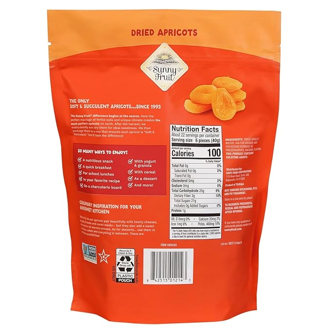 Organic Dried Apricots 32 oz Resealable Bag - Soft &amp Succulent Sun Dried Turkish Apricots - No Added Sugars No Sulfur Non GMO - Healthy Gluten Free Snack