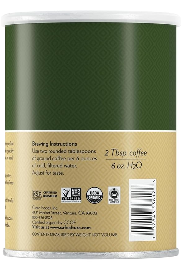 Cafe Altura Ground Organic Coffee Fair Trade Dark Blend 12 oz Can (Pack of 3)