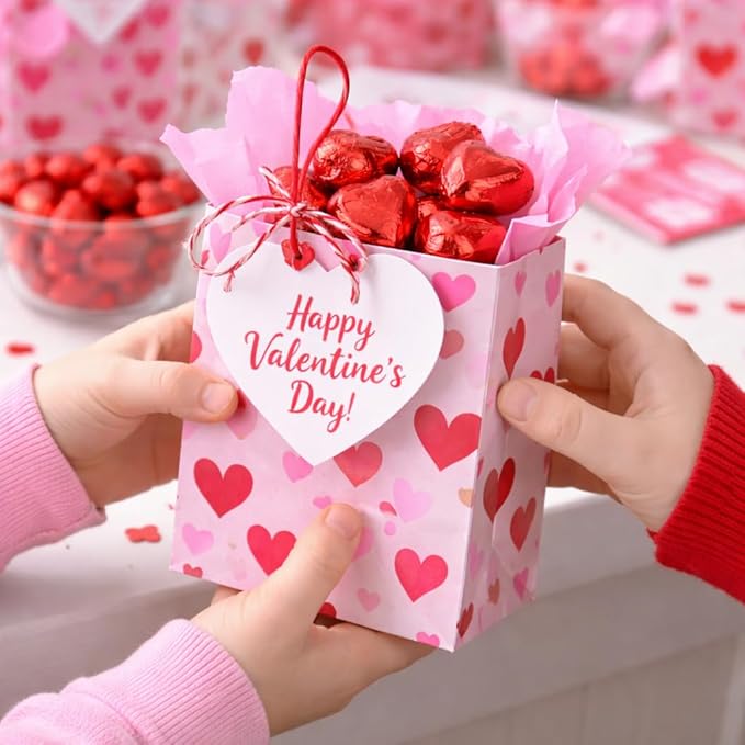 40 Count Valentine Milk Chocolate Hearts | Individually Wrapped Party Candy 1.25”