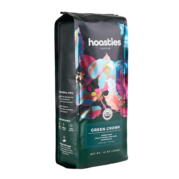 Hoasties Coffee Green Crown - USDA Organic Medium Roast Ground Coffee 100% Colombian Arabica Specialty Coffee Pesticide &amp Chemical-Free 16 oz