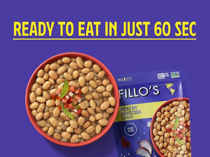 Fillo's Mexican Mayocoba Beans - Ready to Eat Beans Gluten-Free Preservative-Free Microwavable Non-GMO Vegan Friendly Plant Protein 10 oz Pk of 6
