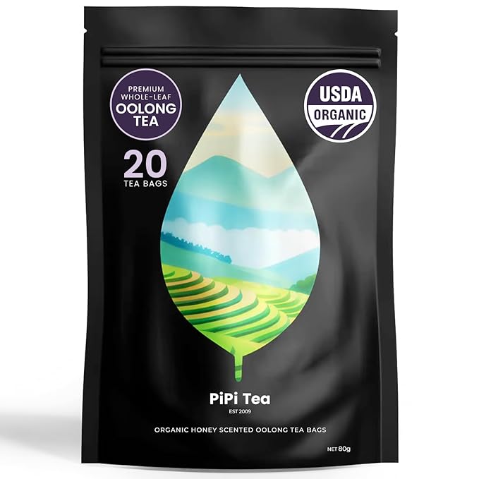 PiPi Tea Organic Oolong Tea Bags – Whole Leaf 20 Bags (4g Each) – Cortisol &amp Calming Tea for Anxiety Stress Weight Loss – Bulk Loose Leaf Oolong Tea