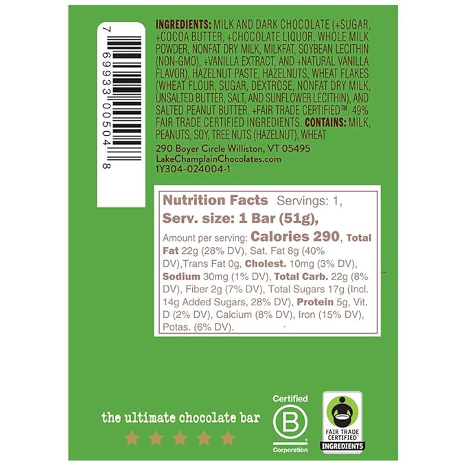 Lake Champlain Hazelnut Five Star Chocolate Candy Bar 1.8 Ounces (10 Pack)