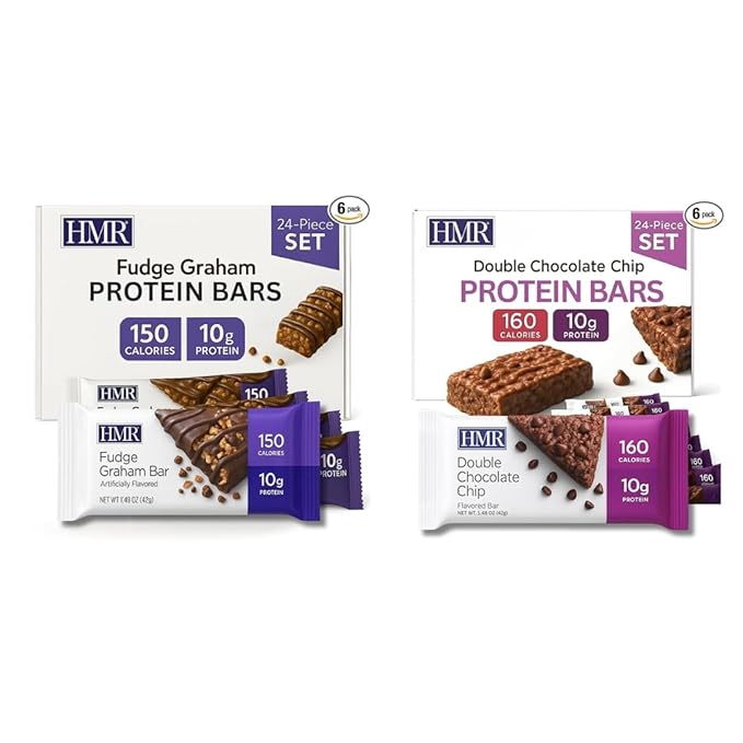HMR Fudge Graham &amp Double Chocolate Chip Protein Bars | 24 Count Variety Pack | 10g Protein Each | Low-Calorie Nutritious Snack &amp Dessert | Supports Weight Maintenance &amp Healthy Lifestyle