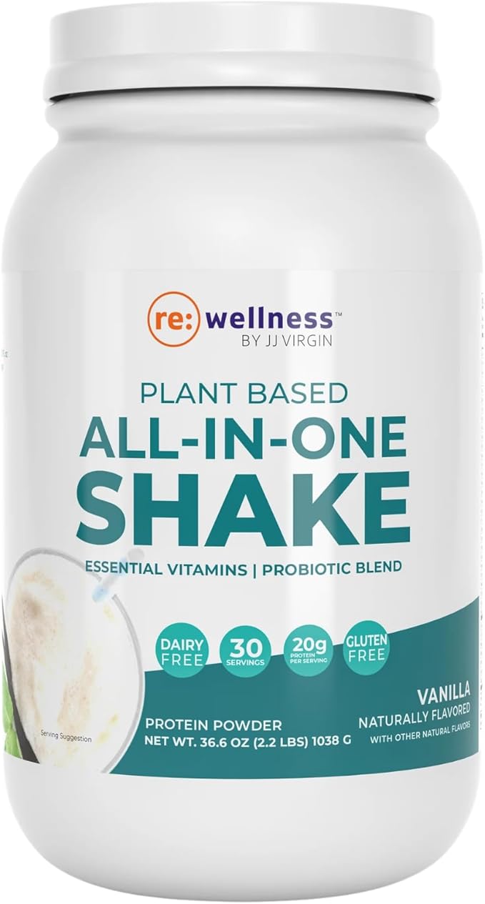 Reignite Wellness by JJ Virgin | Vanilla Plant-Based All-in-One Shake | New &amp Improved Formula Plant Protein Powder Vitamins Minerals Greens &amp Aminos | 20g of Plant Protein | 30 Servings