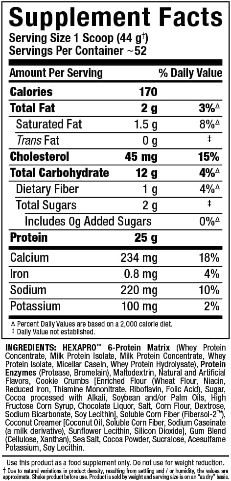 ALLMAX HEXAPRO Cookies &amp Cream - 5 lb - 25 Grams of Protein Per Serving - 8-Hour Sustained Release - Zero Sugar - 52 Servings