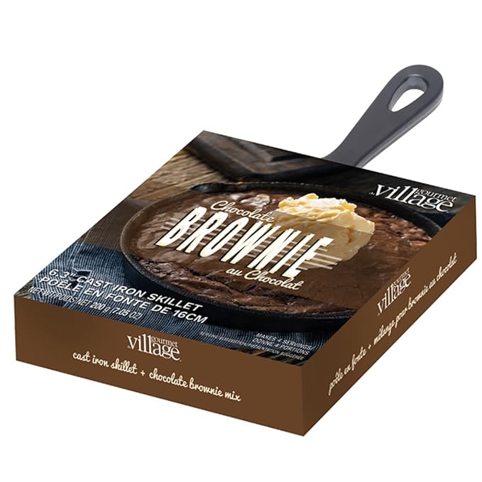 Gourmet du Village Skillet Mix Kit Sweet Treat or Gift Dessert Mix with 6.2 inch Cast Iron Skillet Chocolate Brownie