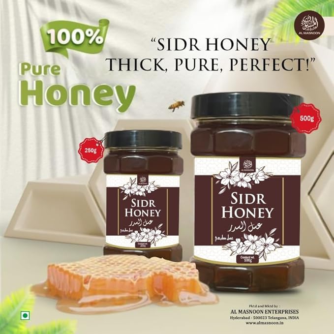 AL MASNOON Sidr Honey Natural Raw 500g pack of 1 / Fresh And Natural With Alot of Benefits