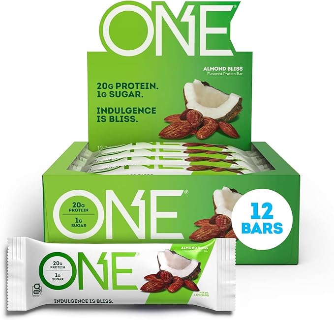 ONE Protein Bars Gluten Free Almond Bliss &amp Fruity Cereal 20g Protein 1g Sugar Bars (12 Pack) Bundle