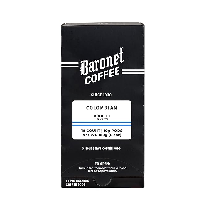 Baronet Coffee Pods [Colombian-54 Pods] Single Cup Use Like Senseo [3 Boxes of 18 Single Serve 10 Gram] Regular Strength Medium Roast [Colombian Blend]