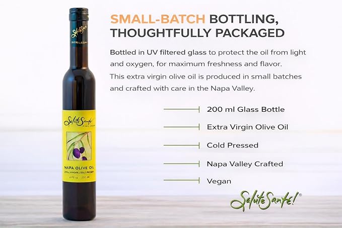 Salute Santé! Napa Extra Virgin Olive Oil 200ml Cold Pressed High Phenolic Tuscan Style California Olive Oil for Cooking and Finishing Bold Taste &amp Aroma Premium Kitchen Essential for Everyda