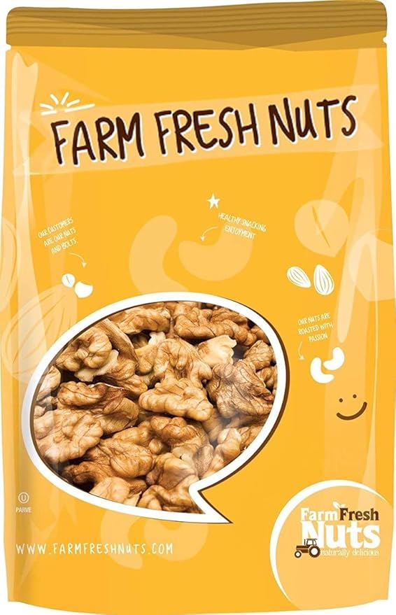 Raw Shelled California Walnuts Halves &amp Pieces (4 Lbs.) - Compares to Organic Walnuts - Great Source of Omega 3 - Vegan &amp Keto Friendly - Farm Fresh Nuts Brand