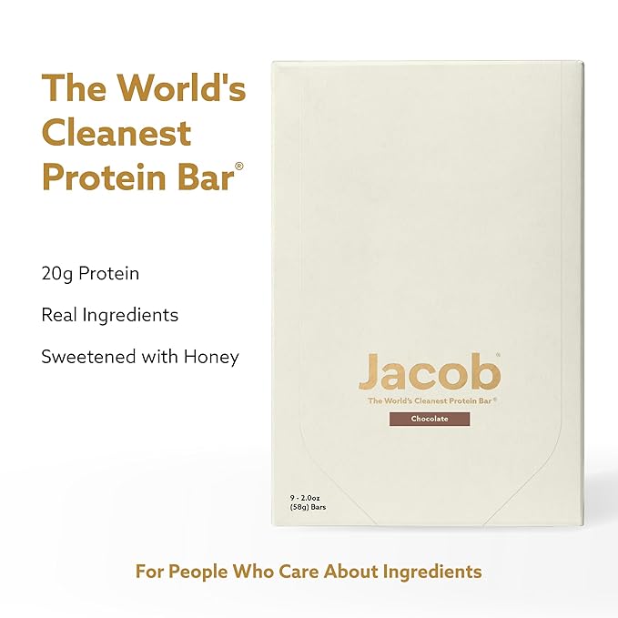 Jacob Bar Protein Bars Chocolate (9 Bars Total) - 20g Grass-Fed Protein No Seed Oils Nothing Artificial