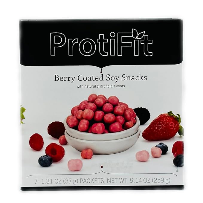 PROTIFIT - High Protein Soy Snack Puffs 15g Protein Low Calorie Low Fat Low Sugar Low Carb Ideal Protein Compatible 7 Servings Per Box (Berry)