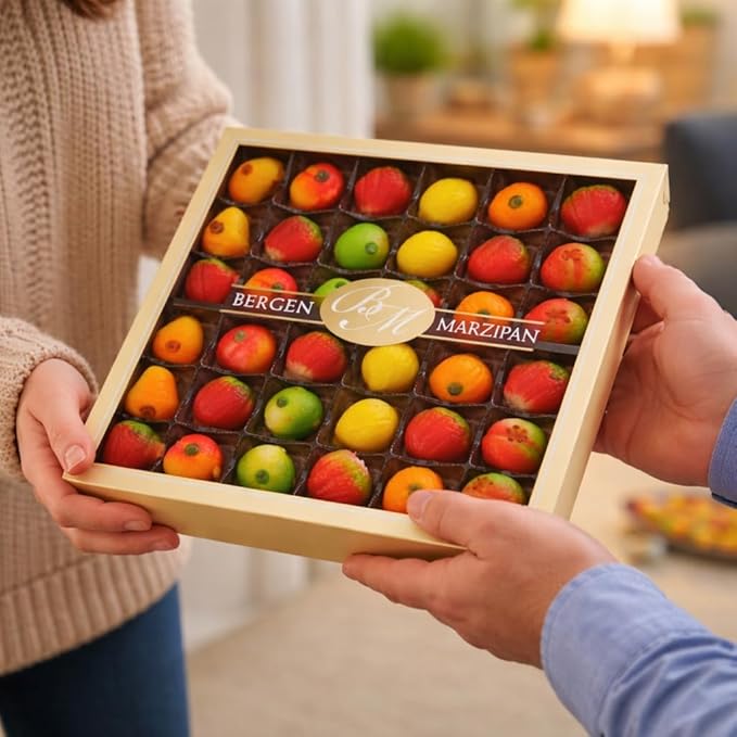 Bergen Marzipan 36 Piece Assorted Fruit Box Tray
