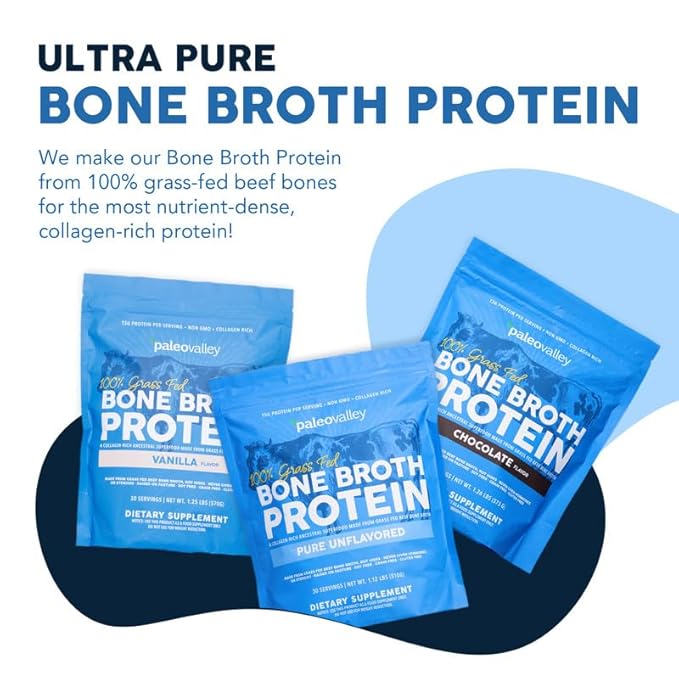 Paleovalley 100% Grass Fed Beef Bone Broth Protein Powder &amp Beef Sticks Bundle - Collagen Peptides for Hair Skin Gut Joint Support High Protein Keto-Friendly Gluten-Free