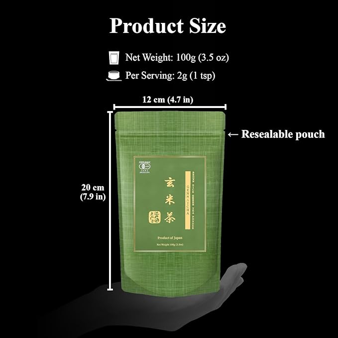 YEDOENSIS Genmaicha Powder - Organic Japanese Brown Rice Green Tea Powder JAS Certified Organic Vegan Gluten-Free (100g)