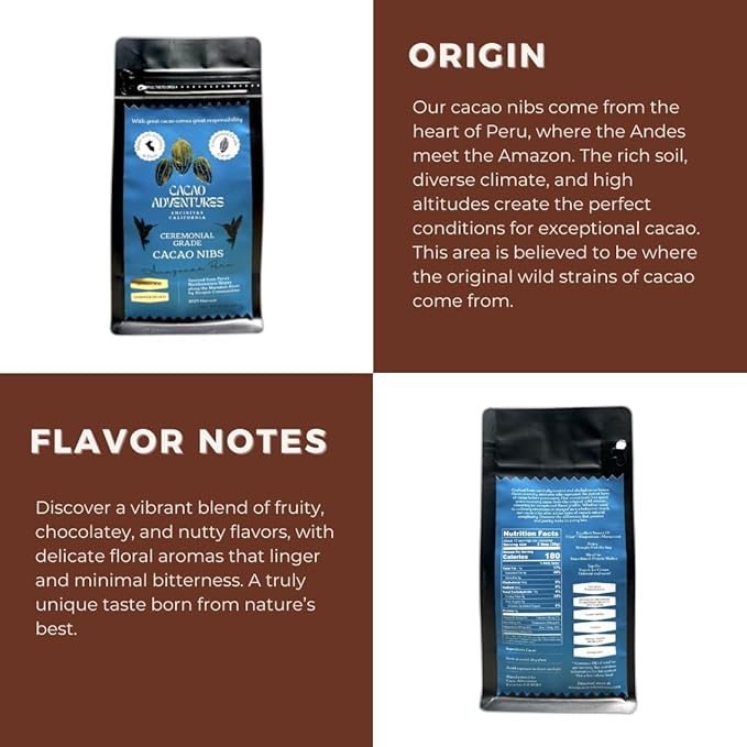 Cacao Adventures Raw Cacao Nibs Unsweetened Made from Whole Cacao Beans 10 oz – Wild Strains Lab-Tested Low Heavy Metals | High Amazon Basin - Peru | Keto Vegan Gluten-Free Superfood | Crunchy Sn