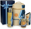 Yerba Mate Cup Set – Complete Argentine Yerba Mate Kit - 750 ml Stainless Steel Bottle Mate Gourd Bombilla Neoprene Bag Yerba Container &amp Gift Box (Cinta Argentina con Sol)