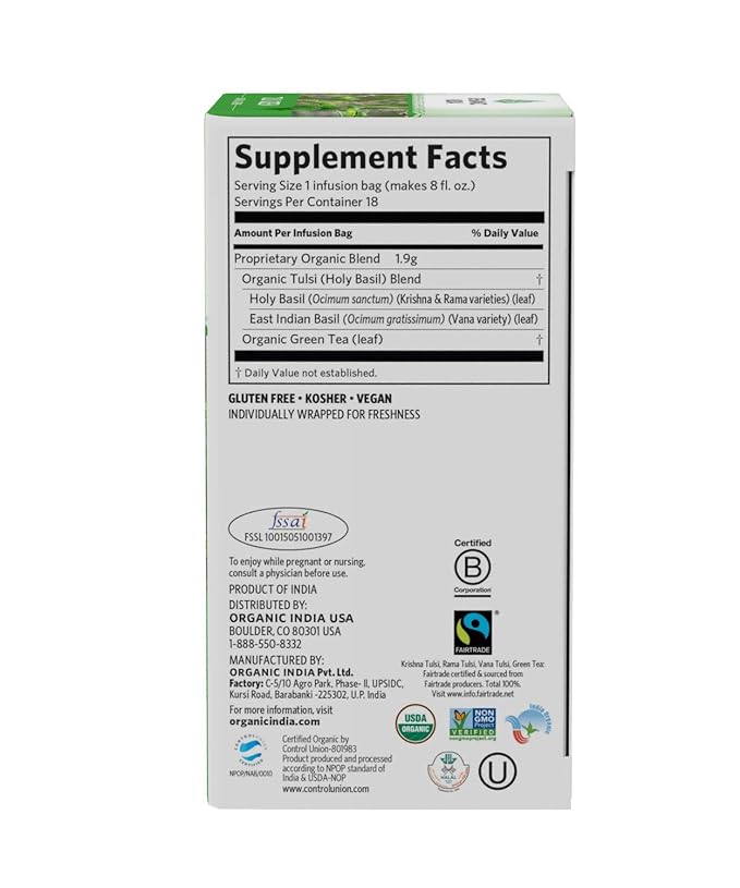 Organic India Energizing Tulsi Herbal Tea Favorites - Breakfast Green Moringa - Holy Basil Adaptogen Vegan USDA Certified Organic Non-GMO - 18 Infusion Bags per Box (Pack of 3)