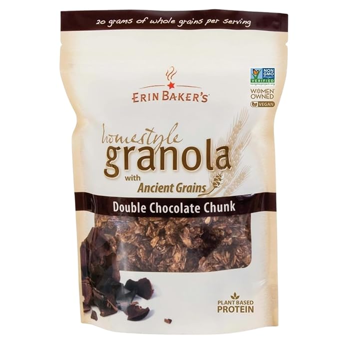 Erin Baker’s Homestyle Double Chocolate Granola with Ancient Grains - Made from Natural Ingredients Crunchy Versatile Snack or Cereal - Vegan Friendly Non-GMO Resealable 160oz Bag 1-Pack