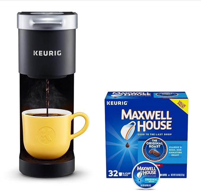 Keurig K-Mini Single Serve Coffee Maker with Maxwell House Original Medium Roast Coffee Pods 32 K-Cup Pods