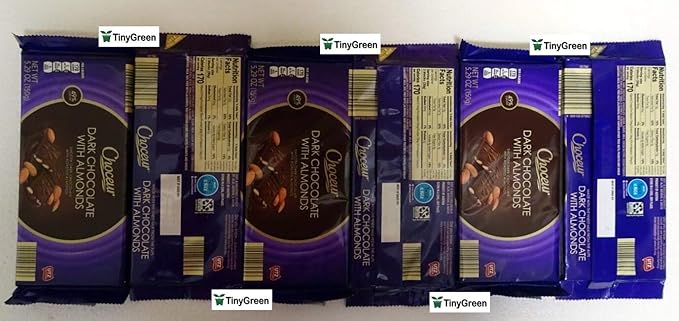 Choceur Dark Chocolate with Almonds Smooth Dark Chocolate with Roasted Almonds 49% Cocoa 5.29oz 150g (Pack of Six)