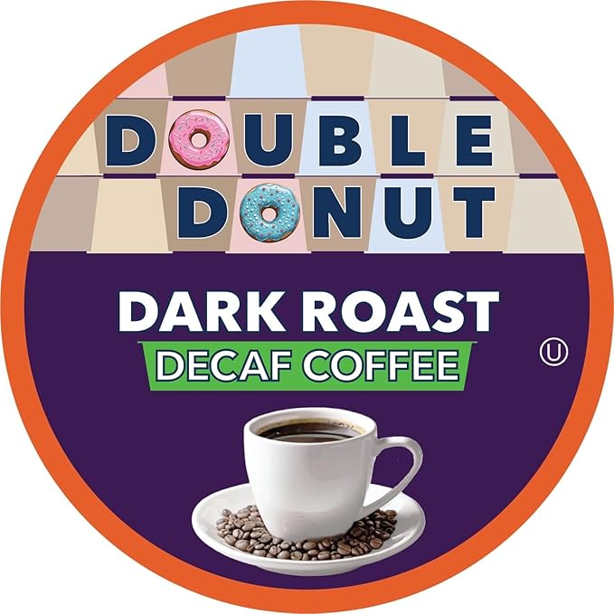 Double Donut Coffee Decaf Extra Bold Blend Dark Coffee pods Dark Roast Coffee Compatible with Keurig K Cups Brewers 72 Count