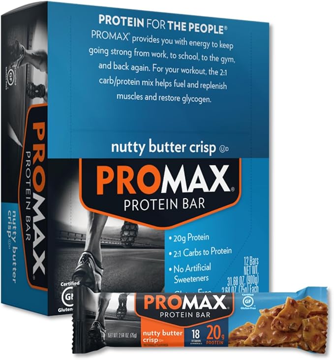 Promax Protein Bar Nutty Butter Crisp 20g High Protein Gluten Free 12 Count
