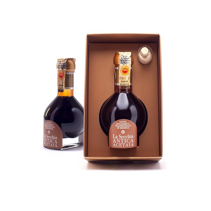 La Secchia Balsamic Vinegar of Modena Aged a minimum 25 Years100 ml Bottle of Italian Balsamic Vinegar Aged With Gift Box and Blown Glass Dispenser Extra Vecchio”