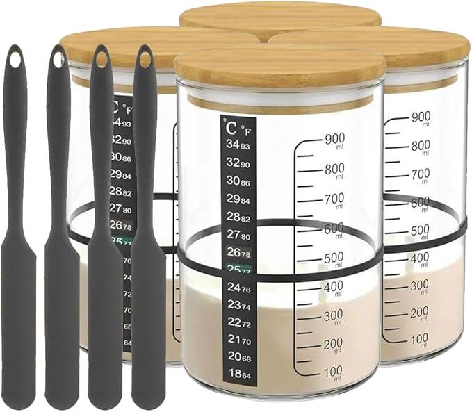 Pro Sourdough Bread Starter Kit - 34 oz sourdough jar with 5 unique features for the perfect sour dough bread &amp sourdough starter kit - baking supplies (34oz-4pack)
