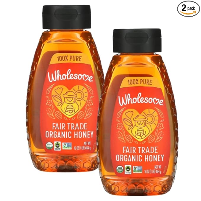 Wholesome Organic Honey 100% Pure Fair Trade Non-GMO 16 oz. Squeeze Bottle (Pack of 2) (Packaging May Vary)