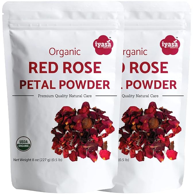 Certified Organic Red Rose Petals Powder Rosa Centifolia Food Grade for Baking Cooking Tea Latte Summer Drinks DIY Skin and Hair Care Products 16 oz 453 gm