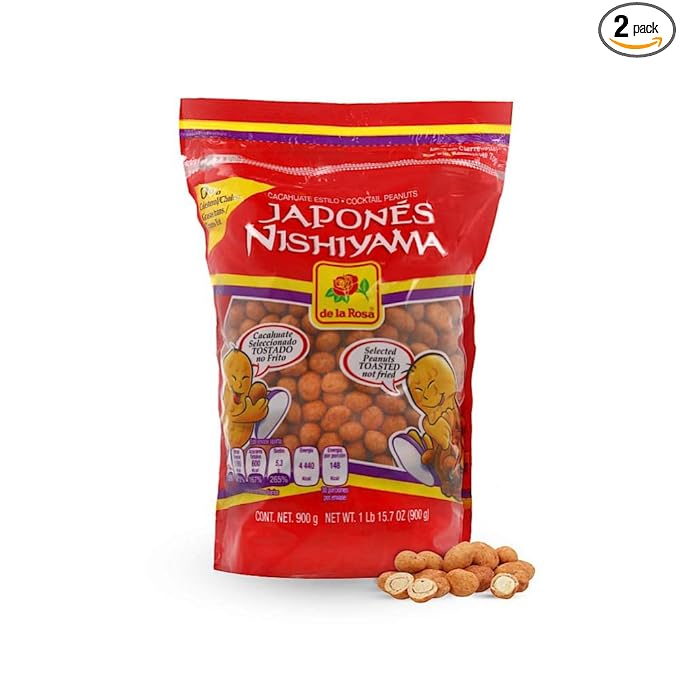 De la Rosa Nishimaya Cacahuate De La Rosa Estilo Japones Cocktail Japanese Peanuts 900 gr. Ziplock Bag (Pack of 2)