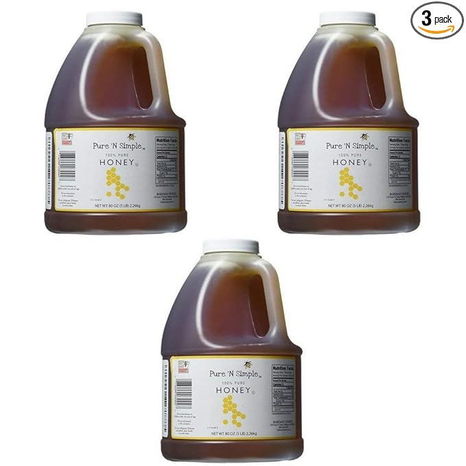 Pure N Simple 100% Pure Honey 5 lb (80 oz) Bulk Size - 3 Pack