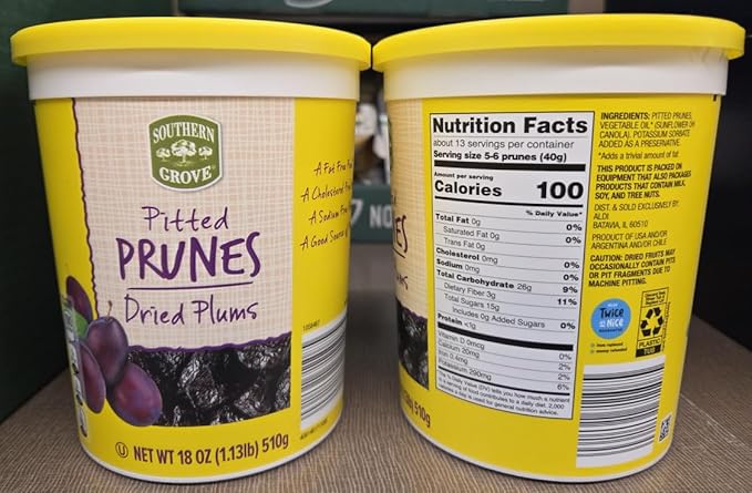Southern Grove Pitted Prunes Dried Plums 18oz 510g (Two Jars)