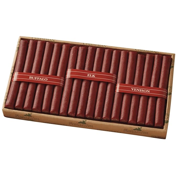 The Wisconsin Cheeseman Wild Game Sticks – Variety Meat Sticks Featuring Buffalo Elk and Venison with Pork and Beef Blend – Exotic Meats Gift Packages for Men – Holiday Snack