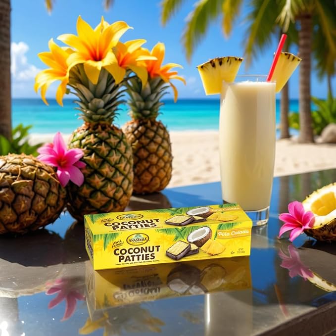 Coconut Patties Pina Colada Flavor – Chocolate Covered Coconut Candy Bars – Soft &amp Chewy Tropical Snack – 2 Pack – Oh!asis