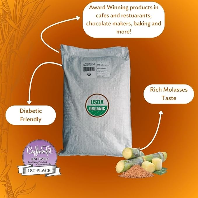 Just Panela Organic Unrefined Cane Sugar 22 Pound Pack of 2 | 100% Unprocessed Raw Sugar | Panela Great for Baking Cooking &amp Sweetening | Healthier Alternative to Regular Refined Sugar